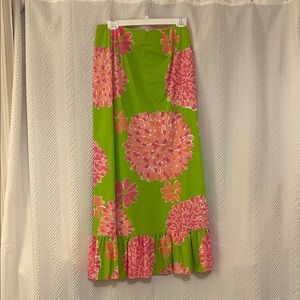 Lilly Pulitzer Green and Pink Floral Maxi Skirt
